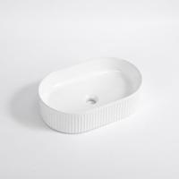 QeramiQ Arto waskom - 49.5x31.5x13cm - geribbeld - ovaal - keramiek - glans wit SW1413964 - thumbnail