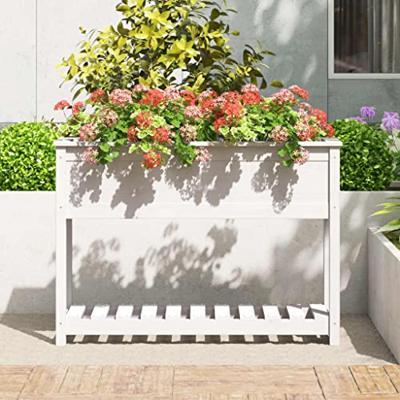 VidaXL Plantenbak met schap 111,5x34,5x81 cm massief grenenhout wit VidaXL Plantenbak met schap 111,5x34,5x81 cm massief grenenhout wit
