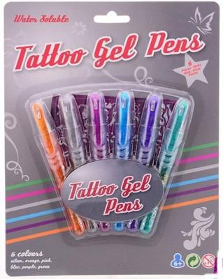 Tattoo pen 6 stuks op kaart met sjabloons