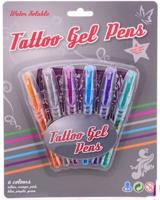 Tattoo pen 6 stuks op kaart met sjabloons - thumbnail