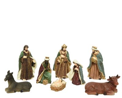 Kerstgroep poly 8 figuren multi 8st kerststal Decoris - Decoris