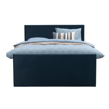 Boxspring met voetbord Liv egaal - blauw - 120x200 cm - ronde poot - Leen Bakker