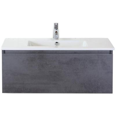 Frozen Badmeubelset 100 cm - Greeplijst in Kleur - Beton Antraciet - Keramische Wastafel Wit 1 Kraangat
