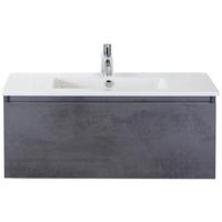 Frozen Badmeubelset 100 cm - Greeplijst in Kleur - Beton Antraciet - Keramische Wastafel Wit 1 Kraangat - thumbnail