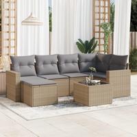 7-delige Loungeset met kussens poly rattan beige - thumbnail