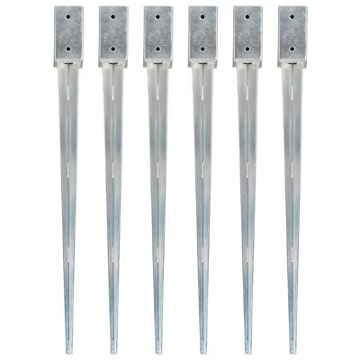 Grondpinnen 6 st 7x7x90 cm gegalvaniseerd staal zilverkleurig