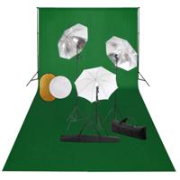 Fotostudioset met lampen, paraplu's, achtergrond en reflector - thumbnail