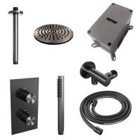 BRAUER Gunmetal Edition thermostatische inbouw regendouche 3-weg omstelling SET 29 met 20 cm douchekop en plafondarm en staaf handdouche en doucheslang en wandaansluitbocht gunmetal geborsteld PVD - thumbnail