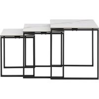 24Designs Set 3 Bijzettafels Serenity - Wit Keramiek - Mat Zwart - thumbnail