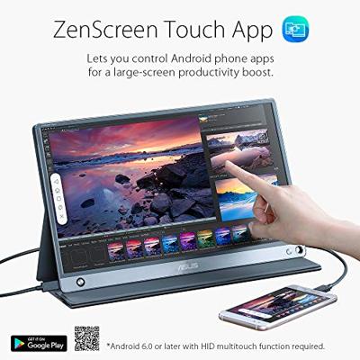 Asus ZenScreen MB16AMT Portable USB Monitor (15.6 Inches, Full HD, USB Type-C, IPS, Micro HDMI, Integrated Battery) Donkergrijs/Zwart