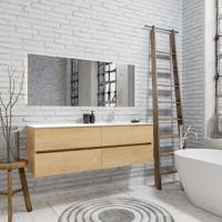 Zaro Valencia Solid Surface badmeubel 150cm licht eiken 1 kraangat spoelbak rechts met 4 lades - thumbnail