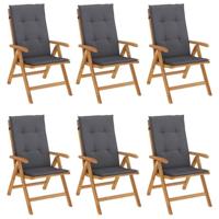 Tuinstoelen 6 st verstelbaar met kussens massief teakhout - thumbnail
