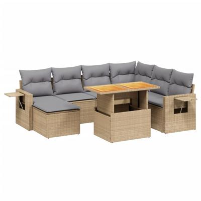8-delige Loungeset met kussens poly rattan beige