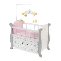 Houten Poppen ledikantje met mobiel - Grey Stars - thumbnail