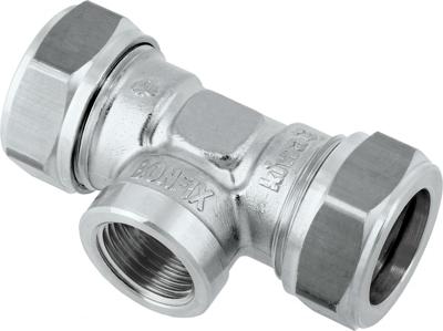 Bonfix knelkoppeling - T-stuk knel x binnendraad x knel - 22mm x 1/2 x 22mm - Vertint Messing