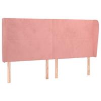 Hoofdbord met randen 203x23x118/128 cm fluweel roze - thumbnail
