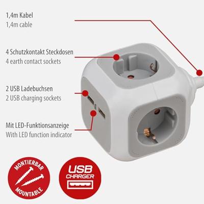 Brennenstuhl 1150100 Stekkerdooskubus 3-voudig Wit, Grijs Randaarde stekker 1 stuk(s)