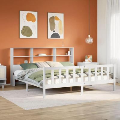 Bed met boekenkast zonder matras grenenhout wit 180x200 cm