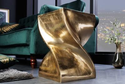 Sculpturale bijzettafel TWIST 45cm goud aluminium handgemaakte kruk nachtkastje - 42005