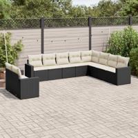10-delige Loungeset met kussens poly rattan zwart - thumbnail