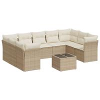 10-delige Loungeset met kussens poly rattan beige - thumbnail