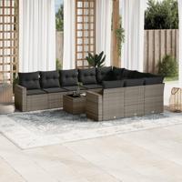 11-delige Loungeset met kussens poly rattan grijs - thumbnail