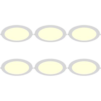 LED Downlight Inbouwspot Dimbaar 6 Stuks - Brinton Thin - 18W 1800lm 120° Bundelhoek - Warm Wit 3000K - IP40 - Rond - Wit - Ø229mm Buitenmaat - Ø205mm Zaagmaat