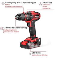 Einhell TE-CD 18/44 Li-i (1x2,5Ah) Power X-Change Accu-klopboor/schroefmachine 2 snelheden Incl. accu, Incl. lader - thumbnail