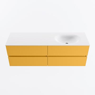 MONDIAZ VICA 150cm badmeubel onderkast Ocher 4 lades. Wastafel MOON rechts 1 kraangat, kleur Talc.