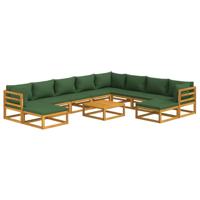 11-delige Loungeset met groene kussens massief hout - thumbnail