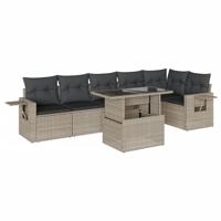 7-delige Loungeset met kussens poly rattan lichtgrijs - thumbnail