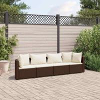 4-delige Loungeset met kussens poly rattan bruin - thumbnail