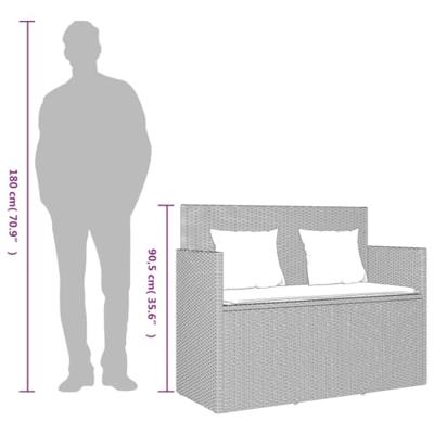 Tuinbank met kussens poly rattan lichtgrijs