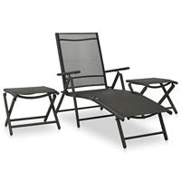 3-delige Loungeset textileen en aluminium zwart - thumbnail