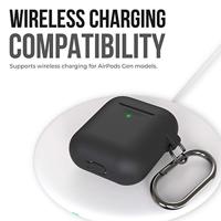 Keybudz PodSkinz AirPods Case Elevate [LED Visible] Beschermende siliconen hoes compatibel met AirPods 1 & AirPods 2 (Gen 2) (met karabijnhaak, zwart) - thumbnail