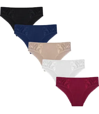 Gaubert 5-pak kanten dames heup slips - Katoenen heup dames onderbroeken katoen - Midi vrouwen ondergoed