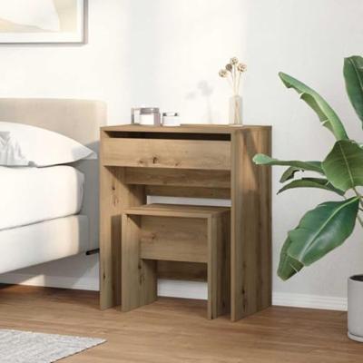 Kaptafel artisanaal eikenkleurig 60 x 40 x 75 cm Bewerkt hout