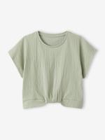 Blouse met korte mouwen amandelgroen - thumbnail