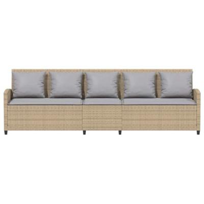 Tuinbank 5-zits met kussens poly rattan beige