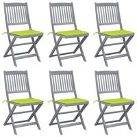 Tuinstoelen 6 st inklapbaar met kussens massief acaciahout - thumbnail