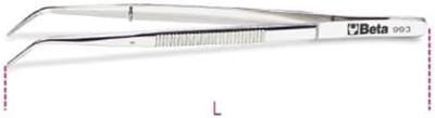 Beta Pincet met gebogen smalle gegroefde bekken en geleider vervaardigd uit roestvast staal gepolijste uitvoering 993 145 - 009930001 Beta Pincet met gebogen smalle gegroefde bekken en geleider vervaardigd uit roestvast staal gepolijste uitvoering 993 145 - 009930001