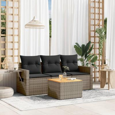 4-delige Loungeset met kussens poly rattan grijs