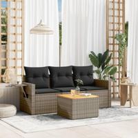4-delige Loungeset met kussens poly rattan grijs - thumbnail
