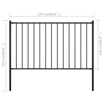 VidaXL Hekpaneel met palen 1,7x1,25 m gepoedercoat staal zwart