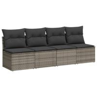 9-delige Loungeset met kussens poly rattan grijs - thumbnail