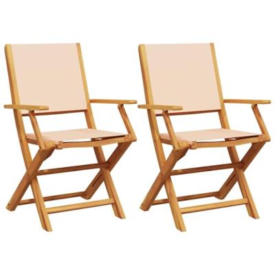Tuinstoelen 2 st massief acaciahout en stof beige - thumbnail