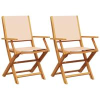 Tuinstoelen 2 st massief acaciahout en stof beige - thumbnail
