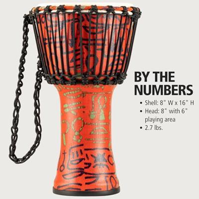 Meinl PADJ1 Rope Tuned Travel Series Pharaoh's Script 8 inch djembe