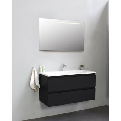 On-Line Badkamermeubelset - 100 cm - Voorgemonteerd - Acryl Wastafel - 1 Kraangat - Spiegel met LED-Verlichting - Mat Zwart