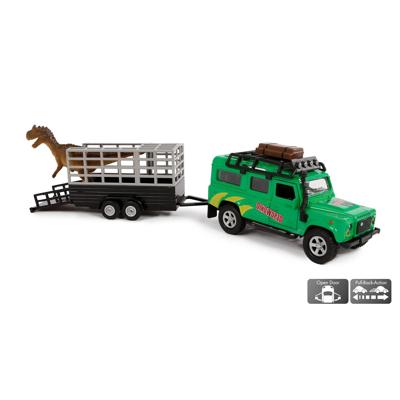 Kids Globe die-cast Land Rover met dino trailer